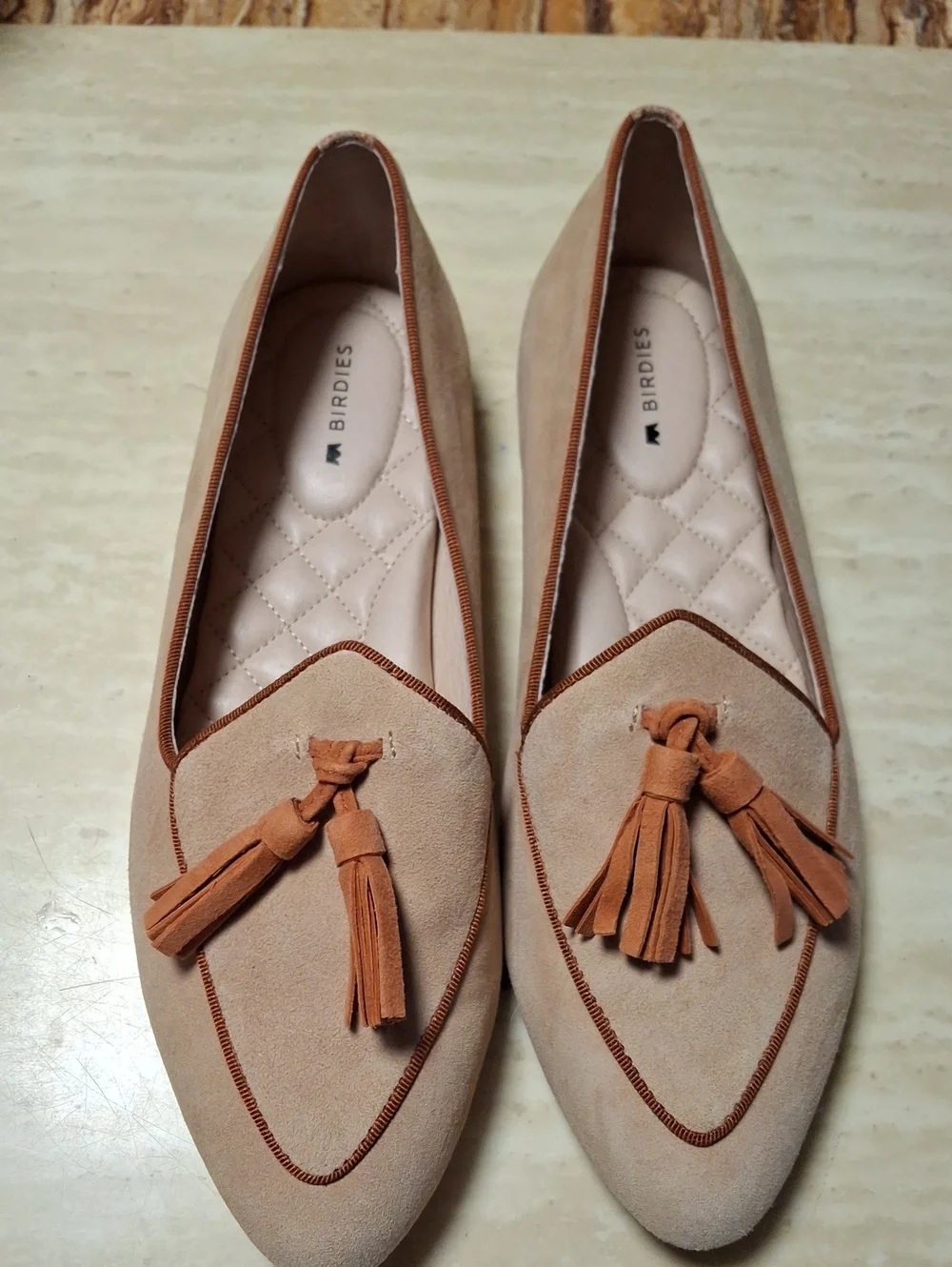 Birdies Beige Suede Tassel Loafers